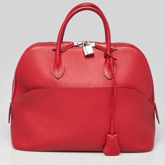 Hermes 30cm Rouge Casaque Swift Leather Palladium Plated Bolide 1923 Bag - Picture 1 of 12